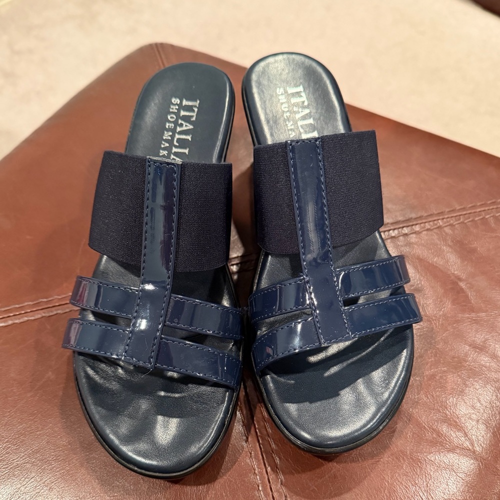Italian Shoemakers Navy Patent Slide Sandals
